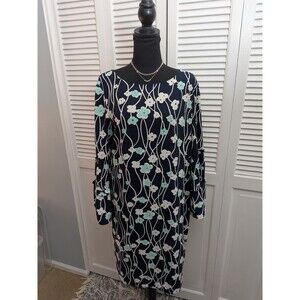 Talbots Dress Womens 14 Blue Floral Blossoms Bell Sleeve Business Casual Party